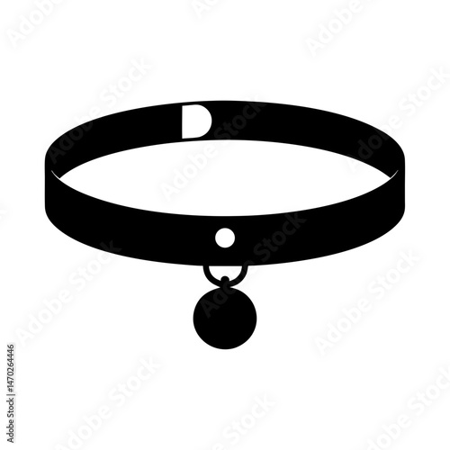 A simple silhouette illustration of a pet collar with a hanging tag