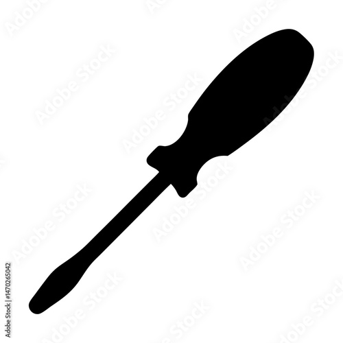 Black silhouette of a classic flathead screwdriver for carpentry and handyman work