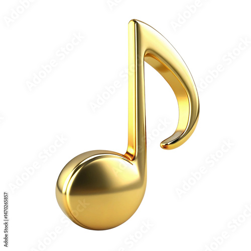 Golden musical 3D icon, radiating vibrant energy and representing the essence of rhythm and melody, isolated on a transparent background