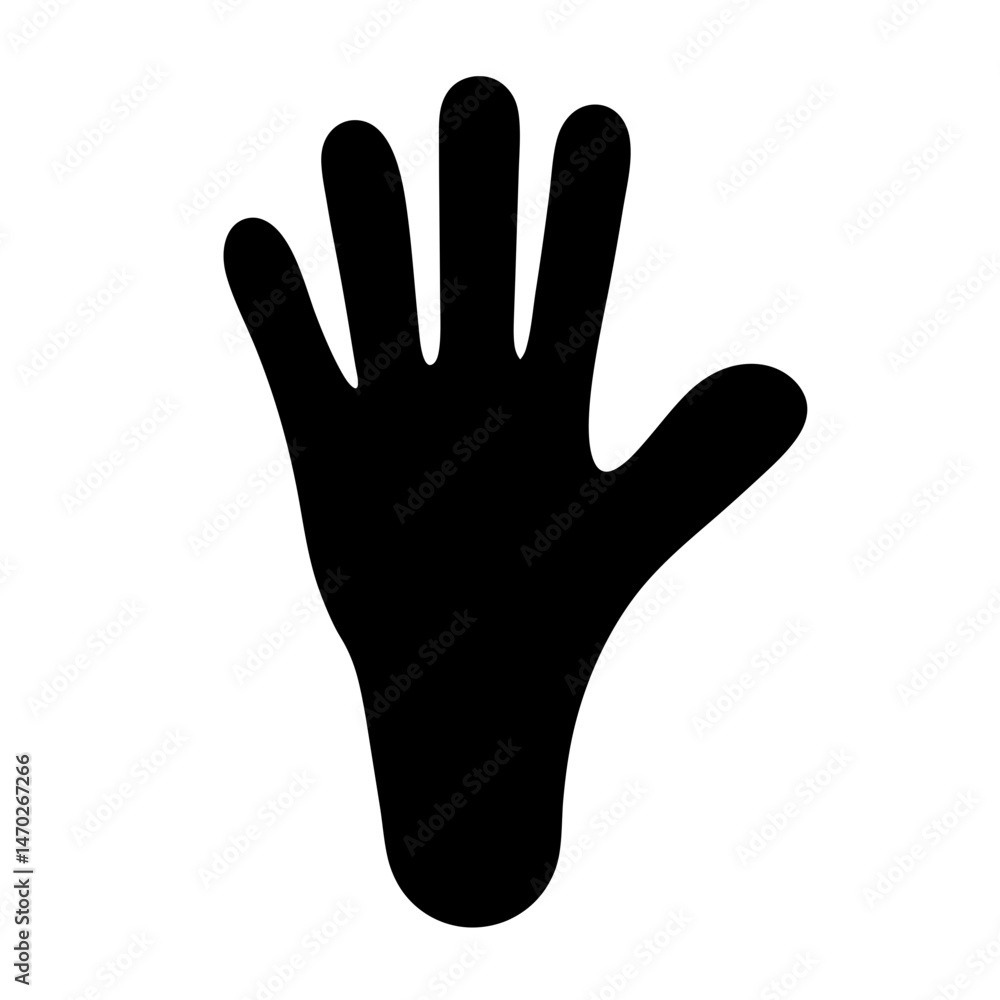 Obraz premium Black silhouette of human hand with fingers spread against white backdrop