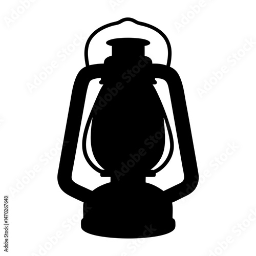 Silhouette of a vintage kerosene lantern with a handle for carrying