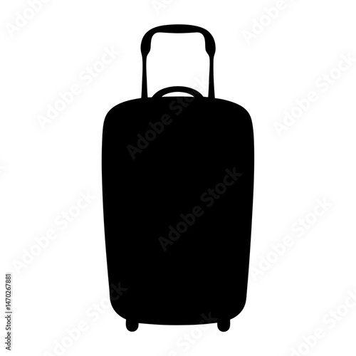 A simplistic black silhouette of a rolling suitcase ready for travel