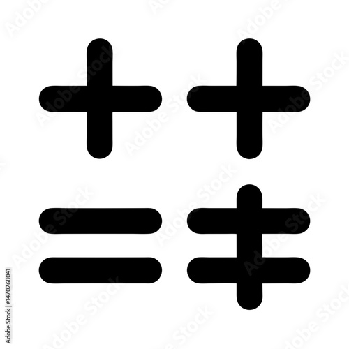 Mathematical symbols in black include addition, equality and inequality signs