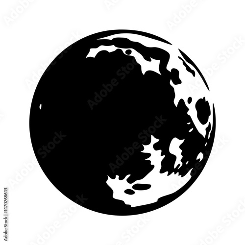 Black and white illustration of a waning gibbous moon phase with craters