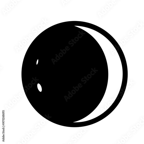 Stylized First Quarter Moon Phase Illustration with Two Small Spots, Black and White