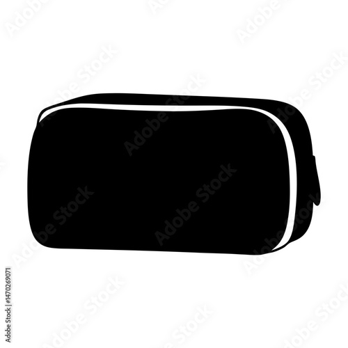 Stylized black and white vector graphic of a rectangular toiletry bag