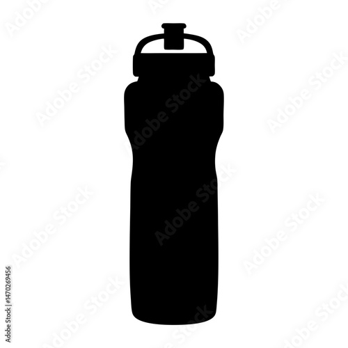 Silhouette of a reusable water bottle with sports cap for hydration