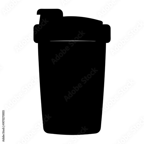 Black silhouette of a protein shaker cup, representing fitness and nutrition