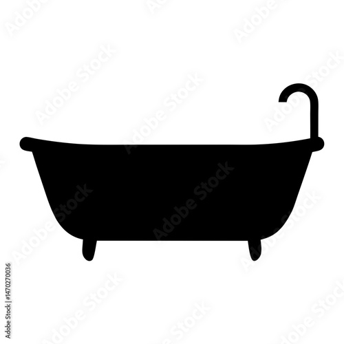 Black silhouette of a freestanding bathtub with faucet against white background