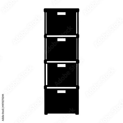 Black and white silhouette of a four drawer storage container unit