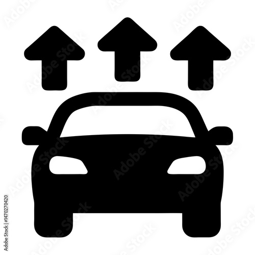 Car with upward arrows, depicting progress, improvement, or increased performance