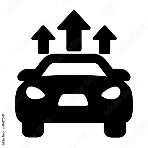 Car with upward arrows symbolizing growth, progress, or increased functionality