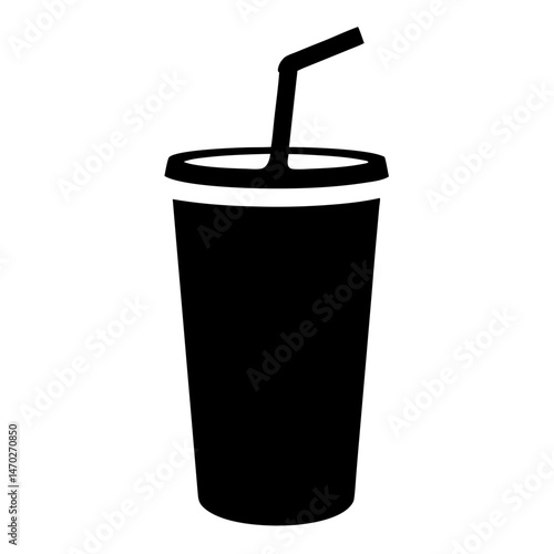 Simple Graphic of a Soda Cup with Straw, Black and White Image