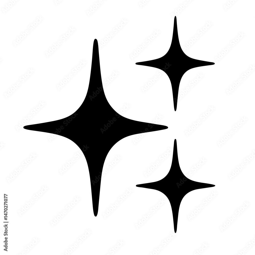 Vector image of three four pointed stars showing shine and sparkle Vector image of three four pointed stars showing shine and sparkle