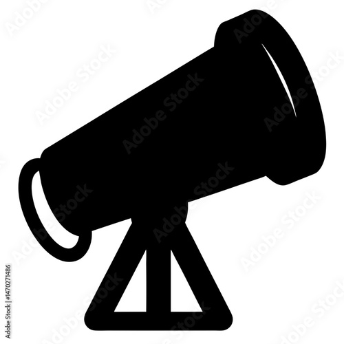 Black silhouette of a cannon on a white background with tripod stand