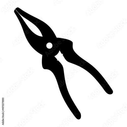 Black silhouette of cutting pliers or pincers isolated on a white background
