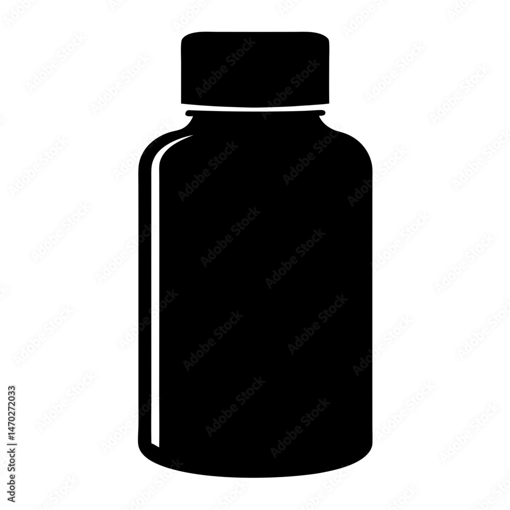 Black and white silhouette of a tall thin bottle with cap Black and white silhouette of a tall thin bottle with cap