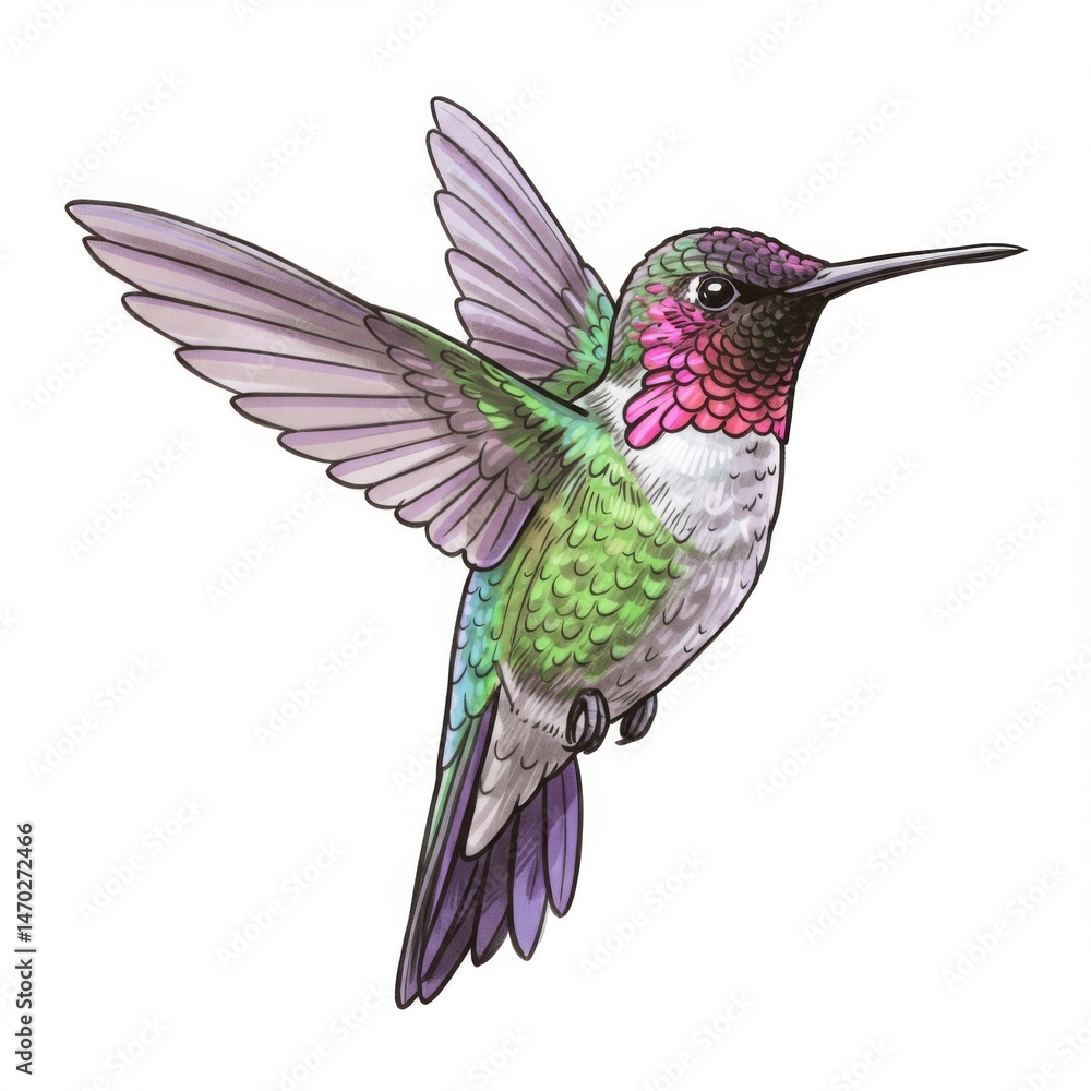 Obraz premium Vibrant Hummingbird in Flight Illustration