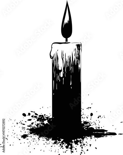 Silhouette of a dripping candle with ink splash effect, artistic illustration. Vector illustration