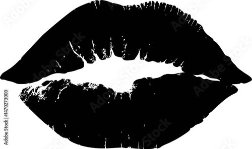 Black lipstick print silhouette with detailed texture, concept of beauty icon. Vector illustration