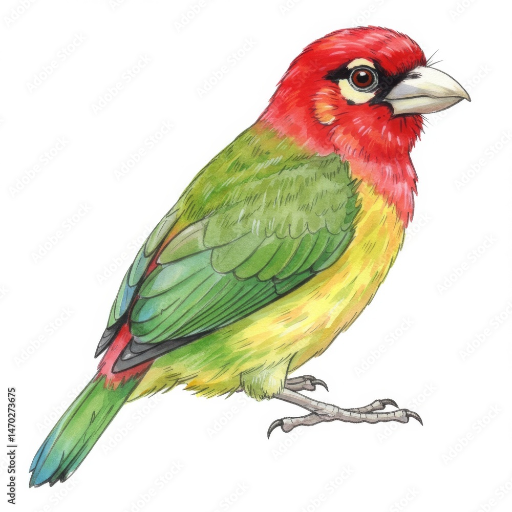 Fototapeta premium Vibrant Red Yellow Green Tropical Bird Watercolor Painting