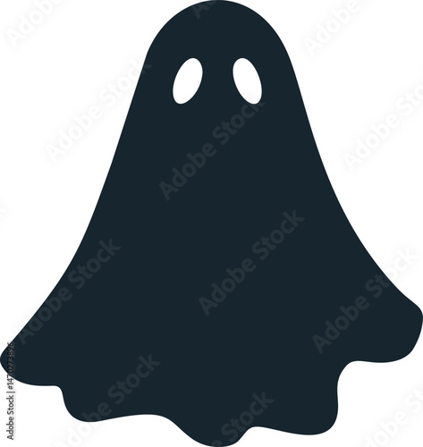 Black silhouette of a ghost with two eye holes in simplistic design, vector art. Vector illustration