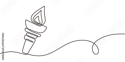 Continuous One Line Drawing Burning Torch Flame Symbol. Spirit Hope Victory Light Competition Vector.