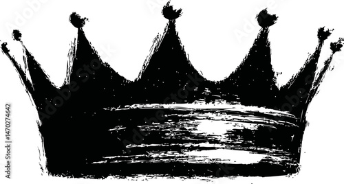 Black ink sketch of a classic crown with jagged edges, bold artistic flair. Vector illustration