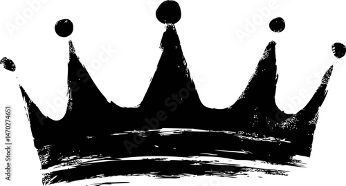 Black grunge crown with brush stroke texture. Vector illustration