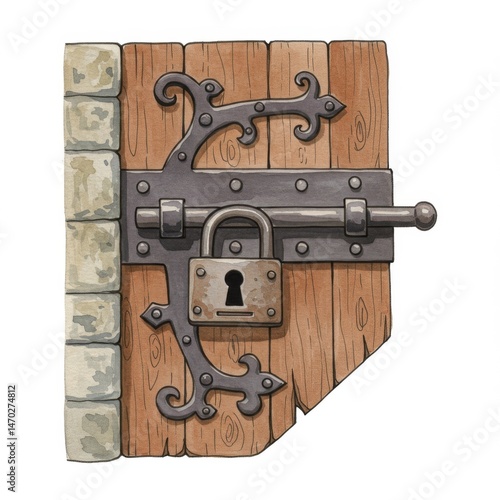 Rustic Wooden Door with Metal Lock and Hinges