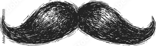 Black sketch of a large bushy mustache, vintage design. Vector illustration