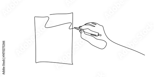 Continuous Line Drawing Hand Pen Writing Paper. Sheet Notes Signature Minimalist Vector Art.