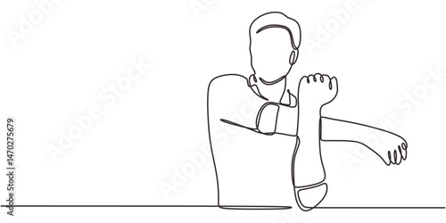 Continuous Line Drawing Person Stretch Break Desk. Work Life Balance Wellness Office Vector Art.