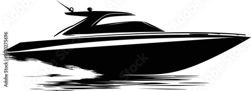 Silhouette of a sleek speedboat gliding swiftly in water illustration. Vector illustration