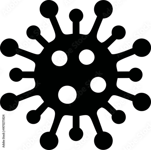 Black silhouette of a virus with multiple spikes and circular shapes. Vector illustration