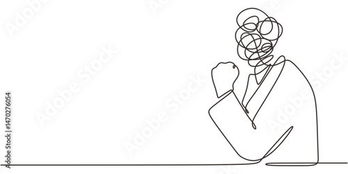 Single Line Art Overthinking Figure Chaotic Intricate Brain Pattern. Mental Health Minimalist Vector.
