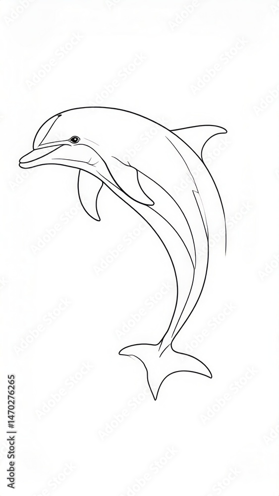 Fototapeta premium Dolphin jumping drawing outline illustration for kids educational coloring book template
