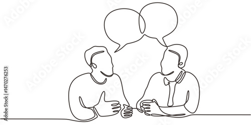Continuous Line Drawing Two People Connected Speech Bubbles. Communication Dialogue Vector Art.