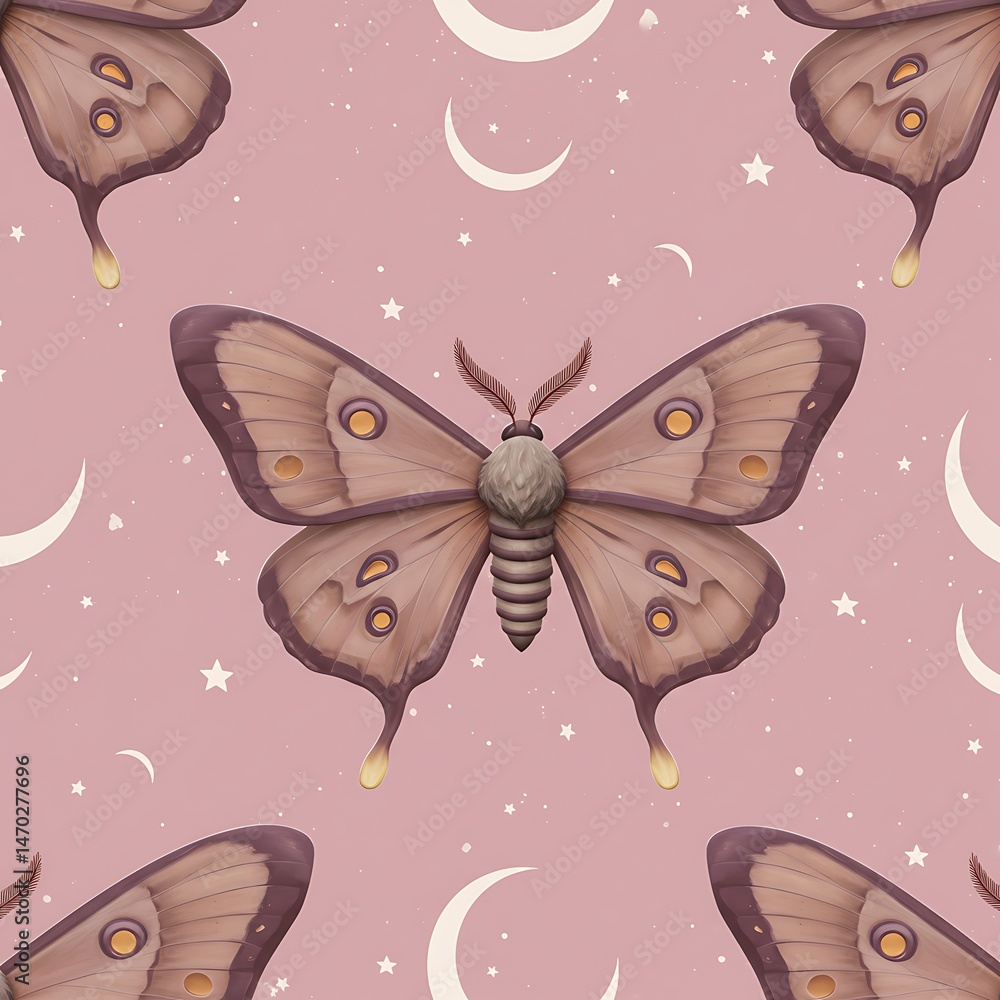 Dusty Rose Moon Moth Dreams: Celestial Textile Design AI Generated Dusty Rose Moon Moth Dreams: Celestial Textile Design AI Generated