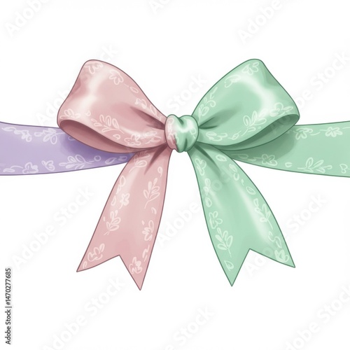Pastel Pink Mint Green Floral Bow Ribbon Design