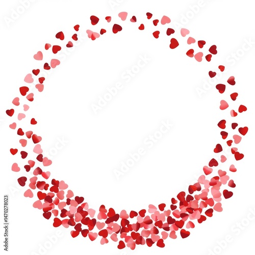 Red and Pink Hearts Scattered in Circular Frame