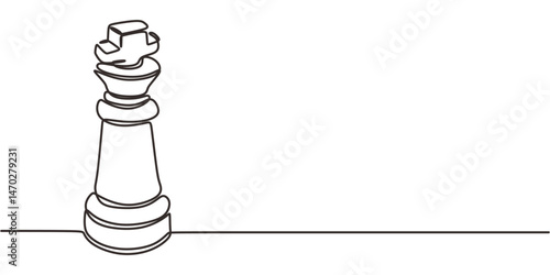 Continuous One Line Drawing King Chess Piece Symbol. Strategy Game Victory Leader Minimalist Vector.