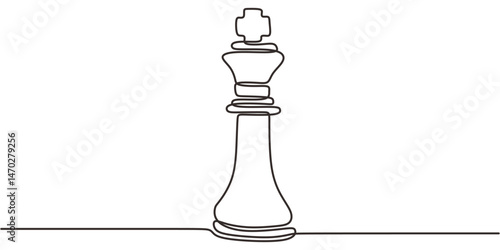 Continuous One Line Drawing Chess King Piece. Strategy Game Victory Leader Intelligence Vector Icon.