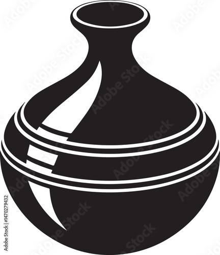 Lota Pot in Silhouette Vector | Traditional Black Vector Art Illustration