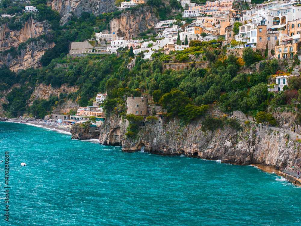 Positano's Pastel Colored Buildings and Tyrrhenian Sea View