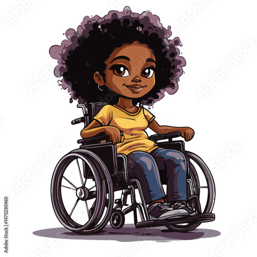 Cartoon Style Illustration Of A Smiling Young Girl In A Wheelchair