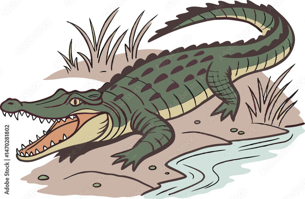 Fototapeta premium Colored Crocodile Design Illustration. Artistic Crocodile Color Design. Colorful Crocodile Graphic Artwork. Crocodile Theme Colorful Design