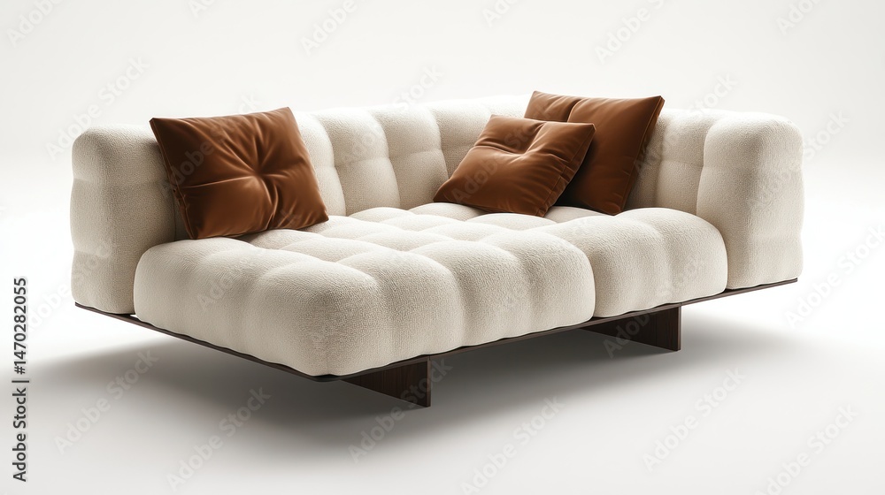 Modern sectional sofa with padded cushions and dark brown accents Modern sectional sofa with padded cushions and dark brown accents