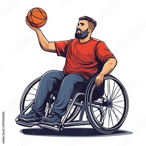 Wheelchair Basketball Player Holds Ball Preparing For Game Comic Book Style
