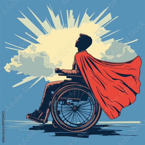 Empowered Superhero In Wheelchair Inspiring Illustration With Retro Pop Art Style Design
